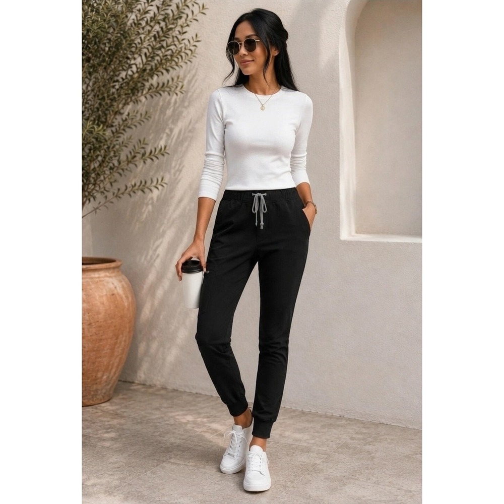 FIGS Scrub Pants XS Petite Black Jogger Stretch Drawstring Pockets